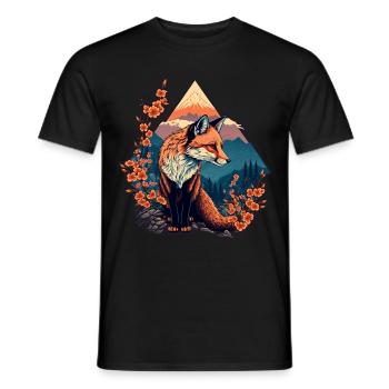Fox Japan Fleur de cerisier Rétro Japonais - T-shirt homme - noir - Devant - AI Model Male 178 light (178cm)