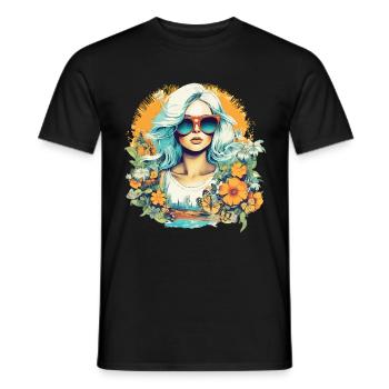 Lunettes de soleil Summer Femme Fleurs Sun Vintage - T-shirt homme - noir - Devant - AI Model Male 178 light (178cm)