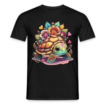 Tortue douce parmi les roses - T-shirt homme - noir - Devant - AI Model Male 178 light (178cm)