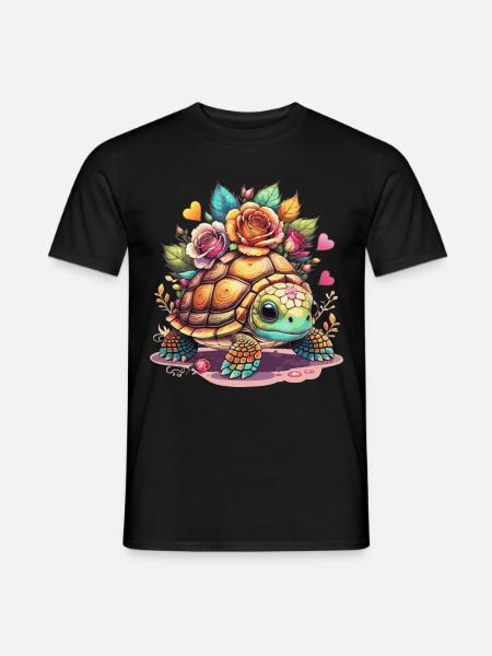 Süße Schildkröte zwischen den Rosen - Männer T-Shirt - Schwarz