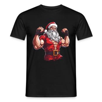 Bath Santa Claus Christmas Muscular Cool - Men's T-Shirt - black - Front - AI Model Male 178 light (178cm)