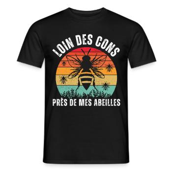 Loin des cons près de mes abeilles apiculteur - T-shirt homme - noir - Devant - AI Model Male 178 light (178cm)