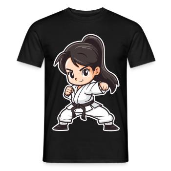 Karate Girl Cartoon Style - Men's T-Shirt - black - Front - AI Model Male 178 light (178cm)
