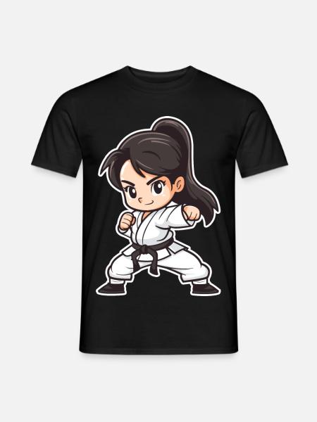 Karate Mädchen Cartoon Stil - Männer T-Shirt - Schwarz