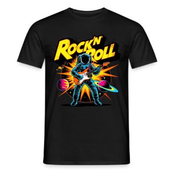 Rock’n’Roll Rétro Guitariste Electrique Astronaute - T-shirt homme - noir - Devant - AI Model Male 178 light (178cm)