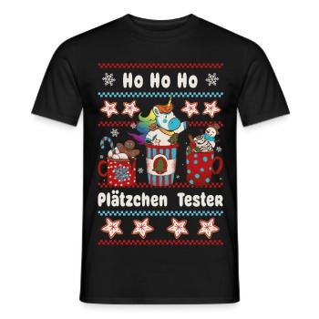 HO HO Cookie Tester Christmas with Unicorn - Men's T-Shirt - black - Front - AI Model Male 178 light (178cm)
