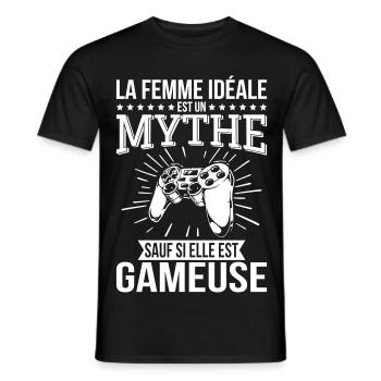 La femme idéale un mythe sauf si elle est gameuse - T-shirt homme - noir - Devant - AI Model Male 178 light (178cm)