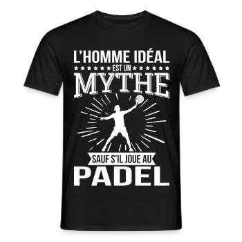 L'Homme idéal un mythe sauf s’il joue au padel - T-shirt homme - noir - Devant - AI Model Male 178 light (178cm)