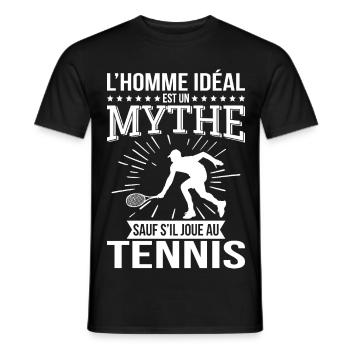 L’homme idéal un mythe sauf s’il joue au tennis - T-shirt homme - noir - Devant - AI Model Male 178 light (178cm)