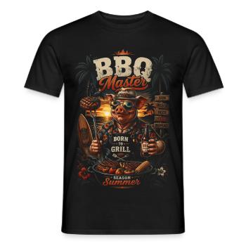 BBQ Master Cochon Tropique - Humoristique - T-shirt homme - noir - Devant - AI Model Male 178 light (178cm)