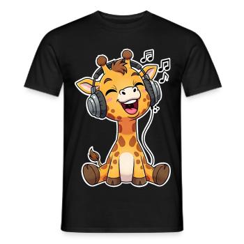Girafe écoutant de la musique chantant - T-shirt homme - noir - Devant - AI Model Male 178 light (178cm)