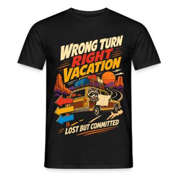 Wrong Turn Right Vacation Roadtrip Humor - Men's T-Shirt - black - Front - AI Model Male 178 light (178cm)