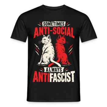 Antifascist Cats – Sometimes Antisocial - Männer T-Shirt - Schwarz - Vorne - AI Model Male 178 light (178cm)