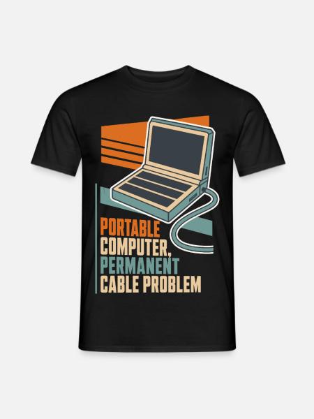 Laptop mit Kabelproblem – Computerhumor - Männer T-Shirt - Schwarz