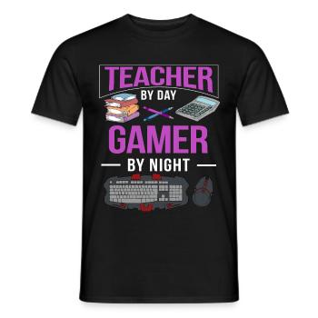 Teacher Gamer Gaming Computer Gamer Gift - Men's T-Shirt - black - Front - AI Model Male 178 light (178cm)