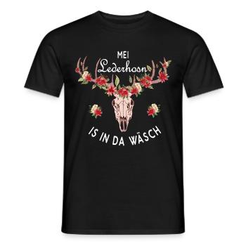 Mei Lederhosn is in da Wäsch Hirschgeweih - Men's T-Shirt - black - Front - AI Model Male 178 light (178cm)