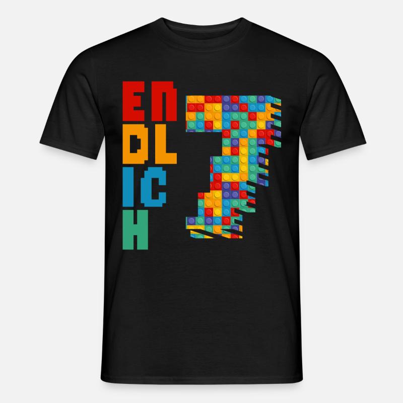 Endlich 7 Baustein - Männer T-Shirt - Schwarz