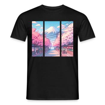 Route des cerisiers japonais en fleurs - T-shirt homme - noir - Devant - AI Model Male 178 light (178cm)