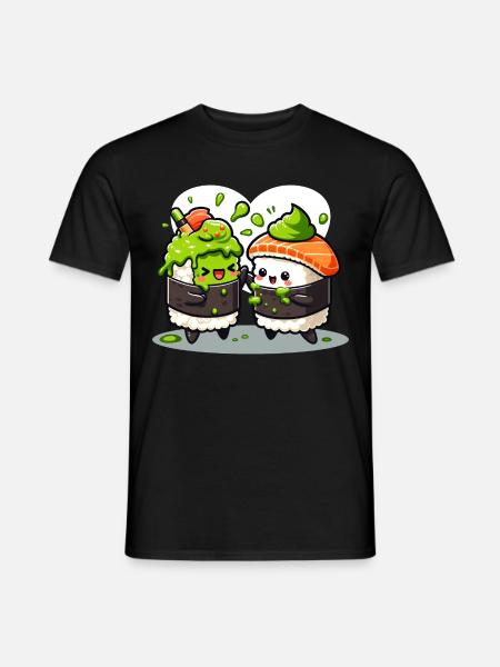 Kawaii Sushi mit Wasabi - Männer T-Shirt - Schwarz