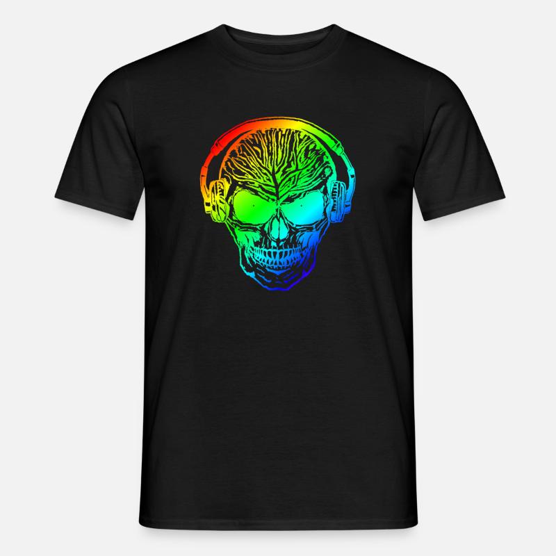 Hardstyle Totenschädel Rainbow Kopfhörer - Männer T-Shirt - Schwarz