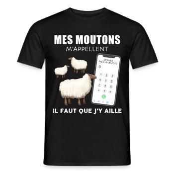 Moutons humour cadeau métier éleveur de berger - T-shirt homme - noir - Devant - AI Model Male 178 light (178cm)