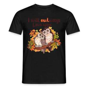 I will owlways love you - Niedliche Eulen Herbst - Männer T-Shirt - Schwarz - Vorne - AI Model Male 178 light (178cm)