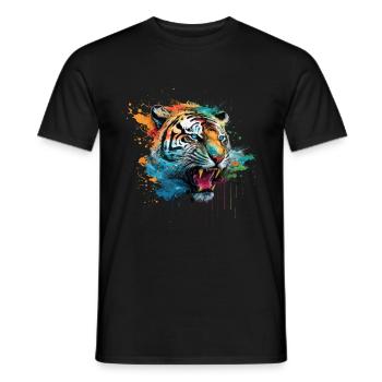 Tiger Splash Grunge Colorful Animal Predator Art - T-shirt homme - noir - Devant - AI Model Male 178 light (178cm)