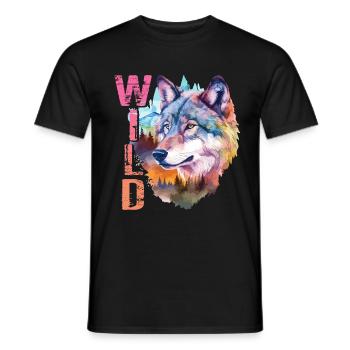 Loup Sauvage Wolf Head Nature Wilderness Forest Trees Art - T-shirt homme - noir - Devant - AI Model Male 178 light (178cm)