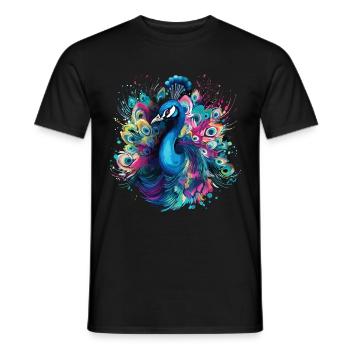 Peacock Feather Exotic Colorful Colorful Art - Men's T-Shirt - black - Front - AI Model Male 178 light (178cm)