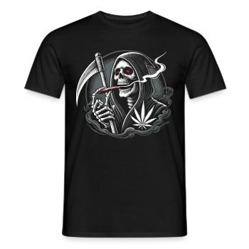 Schwarzer Humor rauchender Sensenmann zu Halloween - Männer T-Shirt - Schwarz - Vorne - AI Model Male 178 light (178cm)