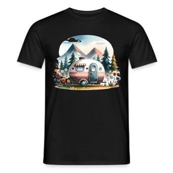 Camping Wohnwagen - Männer T-Shirt - Schwarz - Vorne - AI Model Male 178 light (178cm)