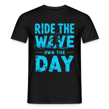 Surfer Ride the Wave – Own the Day Saying - Men's T-Shirt - black - Front - AI Model Male 178 light (178cm)