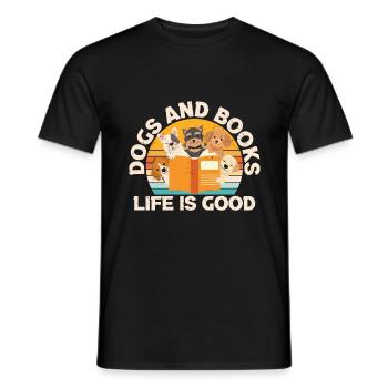 Reading Quote Book Reader Dog And Books Life Is Go - Men's T-Shirt - black - Front - AI Model Male 178 light (178cm)