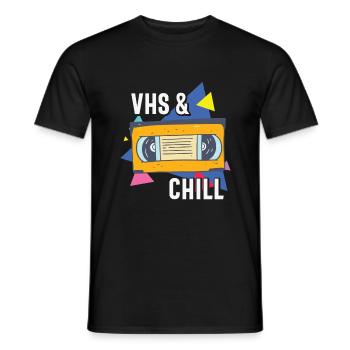 Vintage Retro Gift VHS And Chill 90’s - Men's T-Shirt - black - Front - AI Model Male 178 light (178cm)