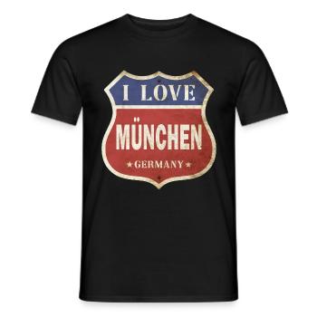 Munich Germany City I Love Vintage Retro - Men's T-Shirt - black - Front - AI Model Male 178 light (178cm)