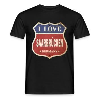 Saarbrücken Germany City I Love Vintage Retro - Men's T-Shirt - black - Front - AI Model Male 178 light (178cm)