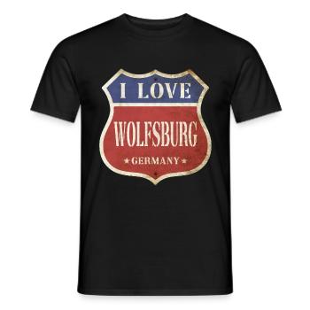 Wolfsburg Deutschland I Love Vintage Retro Schild - Männer T-Shirt - Schwarz - Vorne - AI Model Male 178 light (178cm)