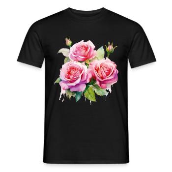 Roses Rose Blossom Flowers Pink Pink Floral Pattern - Men's T-Shirt - black - Front - AI Model Male 178 light (178cm)