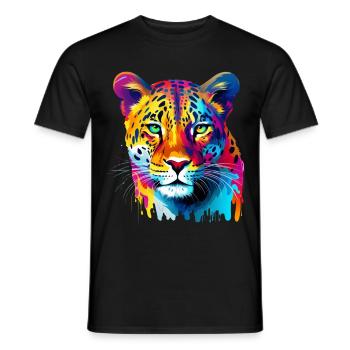 Colorful Leopard Paint Splashes Splashes of Paint - Men's T-Shirt - black - Front - AI Model Male 178 light (178cm)