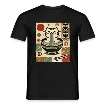 Ramen Noodles Chat Ukiyo-E Japonais Streetwear - T-shirt homme - noir - Devant - AI Model Male 178 light (178cm)