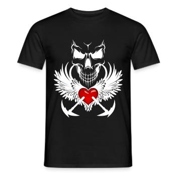 Crâne, ailes d’ange, cœur et faux en blanc - T-shirt homme - noir - Devant - AI Model Male 178 light (178cm)