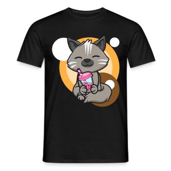Katze und Bubble Tea - Männer T-Shirt - Schwarz - Vorne - AI Model Male 178 light (178cm)