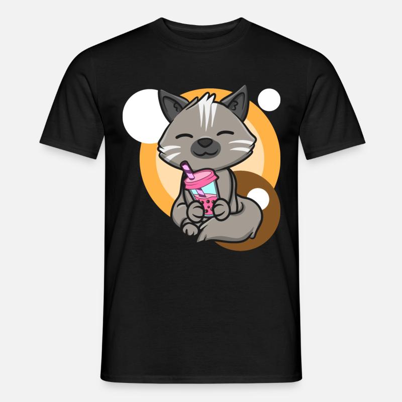 Katze und Bubble Tea - Männer T-Shirt - Schwarz