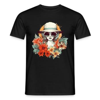 Sommer Frau Sonnenbrille Hut Blumen Sonne Vintage - Männer T-Shirt - Schwarz - Vorne - AI Model Male 178 light (178cm)
