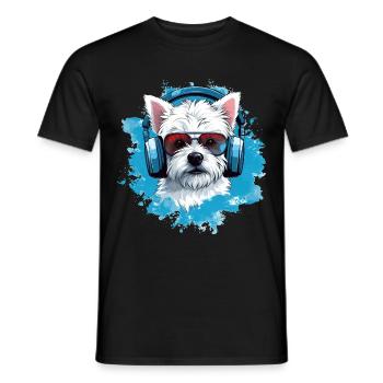 Westie mit Kopfhörern - Männer T-Shirt - Schwarz - Vorne - AI Model Male 178 light (178cm)