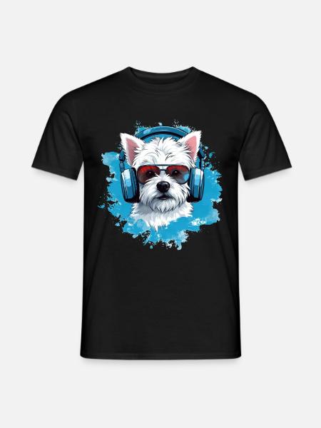 Westie mit Kopfhörern - Männer T-Shirt - Schwarz