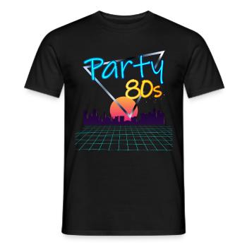 Party 80s retro years synth - Men's T-Shirt - black - Front - AI Model Male 178 light (178cm)