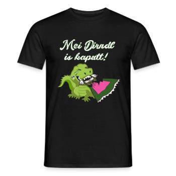 mei dirndl is kaputt,dirndl,dinosaurier, zerissen, - Männer T-Shirt - Schwarz - Vorne - AI Model Male 178 light (178cm)