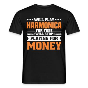 Harmonica Orgue à bouche Harmoniciste Joueur d’harmonica - T-shirt homme - noir - Devant - AI Model Male 178 light (178cm)