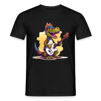 Dino E-Gitarre Gitarrist Dinosaurier Musik Band - Männer T-Shirt - Schwarz - Vorne - AI Model Male 178 light (178cm)